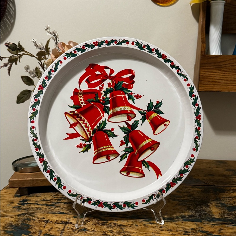 Festive Red Bell Holiday Tin Tray